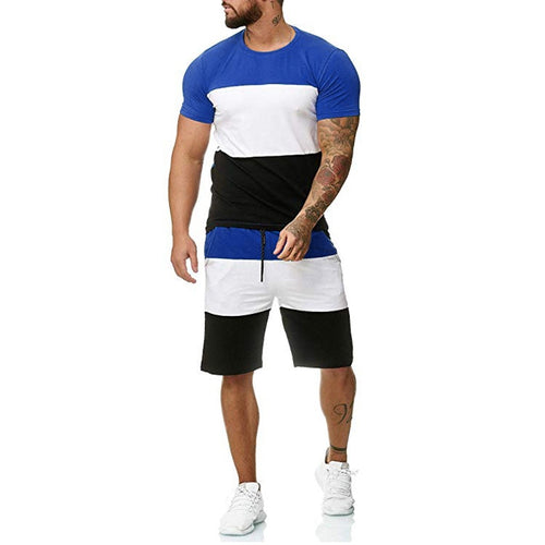 Mens 2 Piece Set ensemble homme Short Sleeve Summer Leisure Casual Short tracksuit men Thin Sets Dark Blue Short Thin Sets