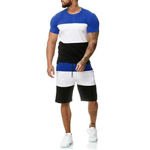 Load image into Gallery viewer, Mens 2 Piece Set ensemble homme Short Sleeve Summer Leisure Casual Short tracksuit men Thin Sets Dark Blue Short Thin Sets