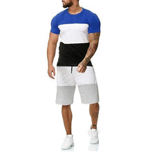 Load image into Gallery viewer, Mens 2 Piece Set ensemble homme Short Sleeve Summer Leisure Casual Short tracksuit men Thin Sets Dark Blue Short Thin Sets