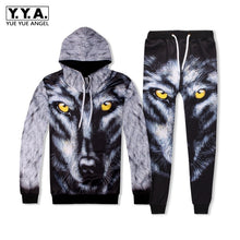 Load image into Gallery viewer, Fashion Men Hip Hop 3D Wolf Printed Hoody Sweatshirt Two Piece Set Jogging Tracksuit Ensemble Homme High Street Casual Cloth Set