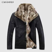 Load image into Gallery viewer, CARANFIER Luxury Mens Leather Jacket Coat 100% Raccoon Fur Fashion Men Winter Leather Jacket Man Clothes Warm Coat Fur Coat Male