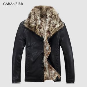 CARANFIER Luxury Mens Leather Jacket Coat 100% Raccoon Fur Fashion Men Winter Leather Jacket Man Clothes Warm Coat Fur Coat Male