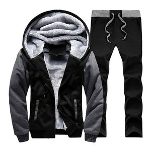 Men hooded Tracksuit Lined Thick Coat Sweatshirt + Pants New Sportswear Jogger Suit 2 Piece Set Brand Male Winter Sets Clothing