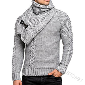 SWEATER+Gift Scarf Autumn Winter 2019 Men Long Sleeves Pullovers