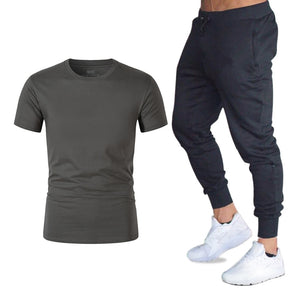 Ensembles pour hommes marque vtements gymnases serr coton T-shirt + pantalon ensemble hommes Joggers T-shirt Homme Gyms T-shirt