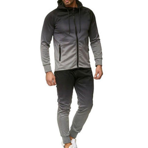 Ensemble homme 2Pcs Men Gradient Color Drawstring Zipper Hoodie Sweat Pants Tracksuit Sport Set