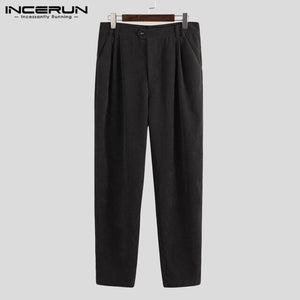 2019 Men Corduroy Pants Solid Baggy Joggers Button Fashion Casual Business Pants Hiphop Trousers Men Pantalon Streetwear INCERUN