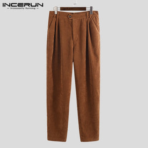 2019 Men Corduroy Pants Solid Baggy Joggers Button Fashion Casual Business Pants Hiphop Trousers Men Pantalon Streetwear INCERUN