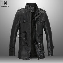 Load image into Gallery viewer, Fashion Men&#39;s Trench Casual Men Long Jackets PU Leather Winter Autumn Mens Wind Coat Warm Fleece Jacket Male Windbreakers New