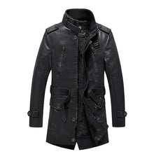 Load image into Gallery viewer, Fashion Men&#39;s Trench Casual Men Long Jackets PU Leather Winter Autumn Mens Wind Coat Warm Fleece Jacket Male Windbreakers New