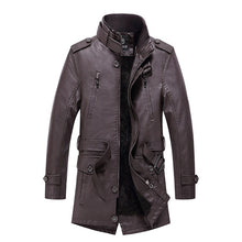 Load image into Gallery viewer, Fashion Men&#39;s Trench Casual Men Long Jackets PU Leather Winter Autumn Mens Wind Coat Warm Fleece Jacket Male Windbreakers New