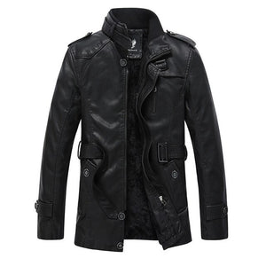 Fashion Men's Trench Casual Men Long Jackets PU Leather Winter Autumn Mens Wind Coat Warm Fleece Jacket Male Windbreakers New