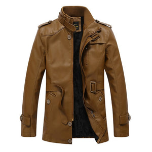 Fashion Men's Trench Casual Men Long Jackets PU Leather Winter Autumn Mens Wind Coat Warm Fleece Jacket Male Windbreakers New