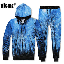 Load image into Gallery viewer, Aismz Brand New Winter Mens Sets Fashion Hoodies+Pants 3D Print Tree Forest Space Tracksuit Two Piece Set Ensemble Homme